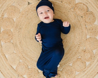 Blue Bamboo Baby Knotted Gown: Newborn to 3 Months