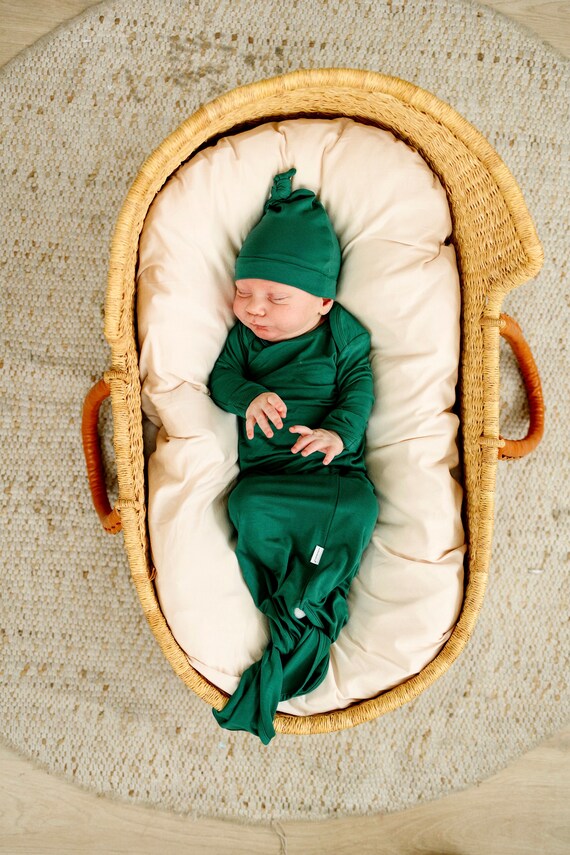Hunter Green Bamboo Ultra Soft Baby Knotted Gown Newborn Baby Boy