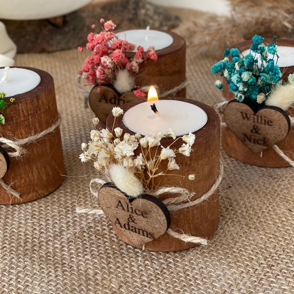 Personalized Wooden Tealight Holder, Wedding Favors for Guest in Bulk, Rustic Wedding Favors, Bridal Shower Favors, Candle Wedding Favors