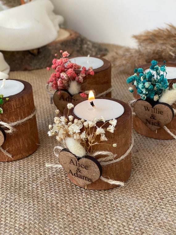 Detalles de boda para invitados regalos a granel portavelas de madera con  flores secas -  España