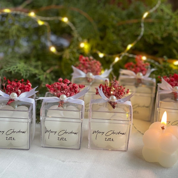 Christmas Tealight Holder Favors, Bubble Cube Candle , New Year Party Stocking Filler Gifts Merry Christmas Favours Table Gifts