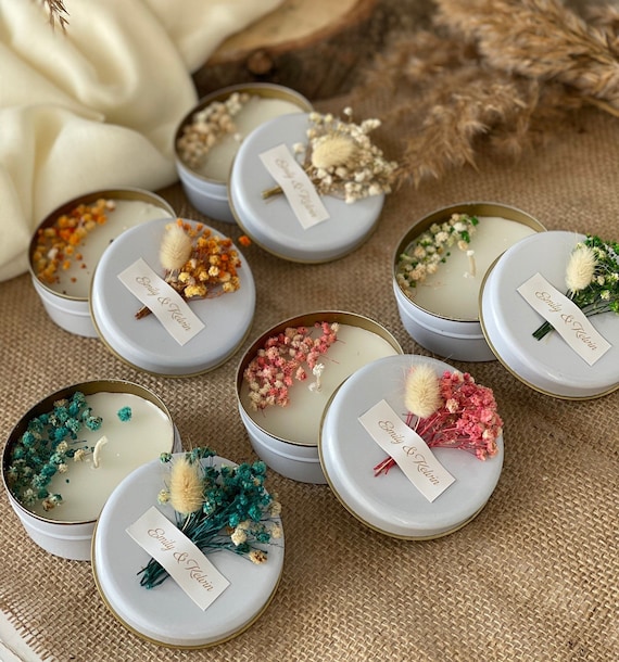 50 PCS Personalized Natural Soy Wax Candle Favors With Dried