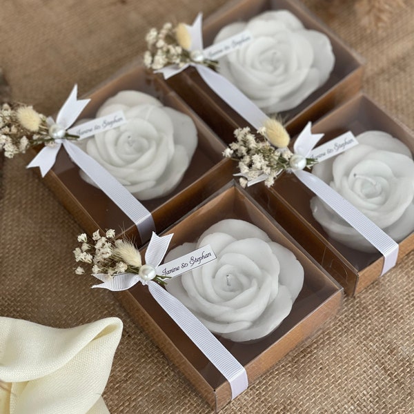 50 PCS Personalized Wedding Candle Favors, Rose Candle Gifts Bulk, Candle Gift Box Set, Bridesmaid Candle , Flower Candle, Babyshower