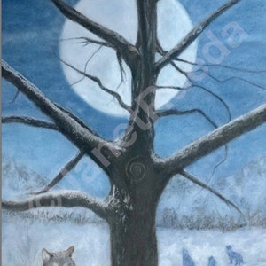 Impression - Énergie de la pleine lune avec des loups - Sans cadre