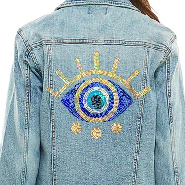 Bling Evil Eye Denim Jacket, Turkish Evil Eye, Evil Eye , Evil Eye , Santorini Tee, Mykonos, Witch denim jacket, Mystical