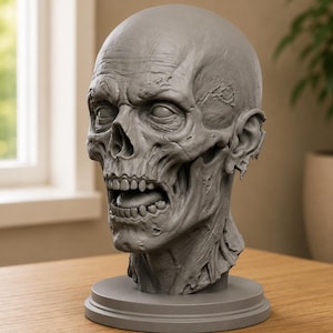 Zombie Head STL | Horror Bust 3D Print File | Undead Skull Sculpture | Scary Decor Model | Halloween Prop STL Download