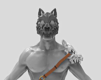 Dog Skull Mask STL & Shoulder Armor | 3D Printable Cosplay Mask File | Fantasy Animal Skull Costume | Halloween Armor Digital Download