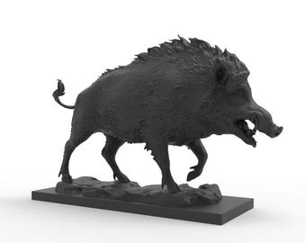 Plik STL z rzeźbą dzika 3D | Model dzika do druku 3D | Figurka zwierzęcia w formacie STL do dekoracji wnętrz i dioram | Pobieranie cyfrowe