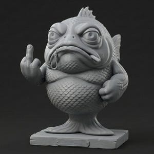 Figura de pez enojado con dedo medio (archivo STL) / Modelo de decoración de memes / Regalo de broma (archivo STL) / Juguete de escritorio humorístico