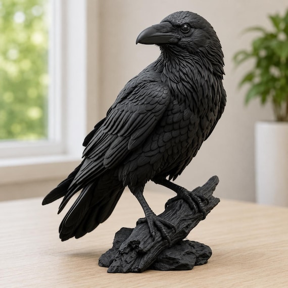 Raven STL File, Realistic Crow 3D Model, Gothic Bird Sculpture, Dark Fantasy Decor, Resin Print STL Download for Makers