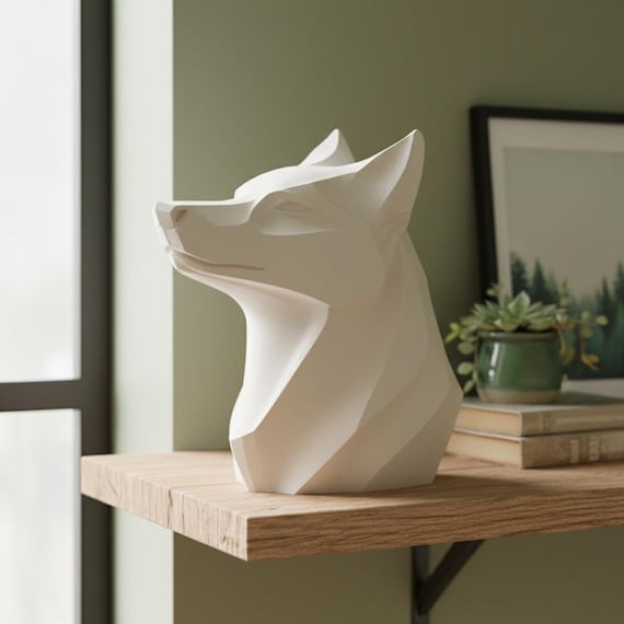 Geometric Wolf Head STL File | Low Poly Fox Bust | Modern 3D Print