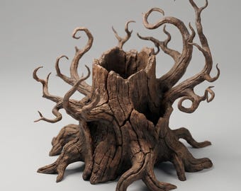 Dode boom pennenhouder STL-bestand, organisator holle boomstronk, gotisch bureaudecor, 3D-print potloodhouder, rustieke natuur STL, fantasieboom
