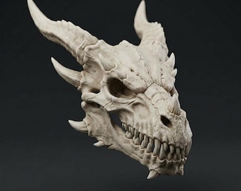 Drachenschädel STL | Fantasy Schädel 3D Druckdatei | Fabelwesen Skelett Modell | Gothic Decor STL | Drachenkopf Skulptur aus Knochen