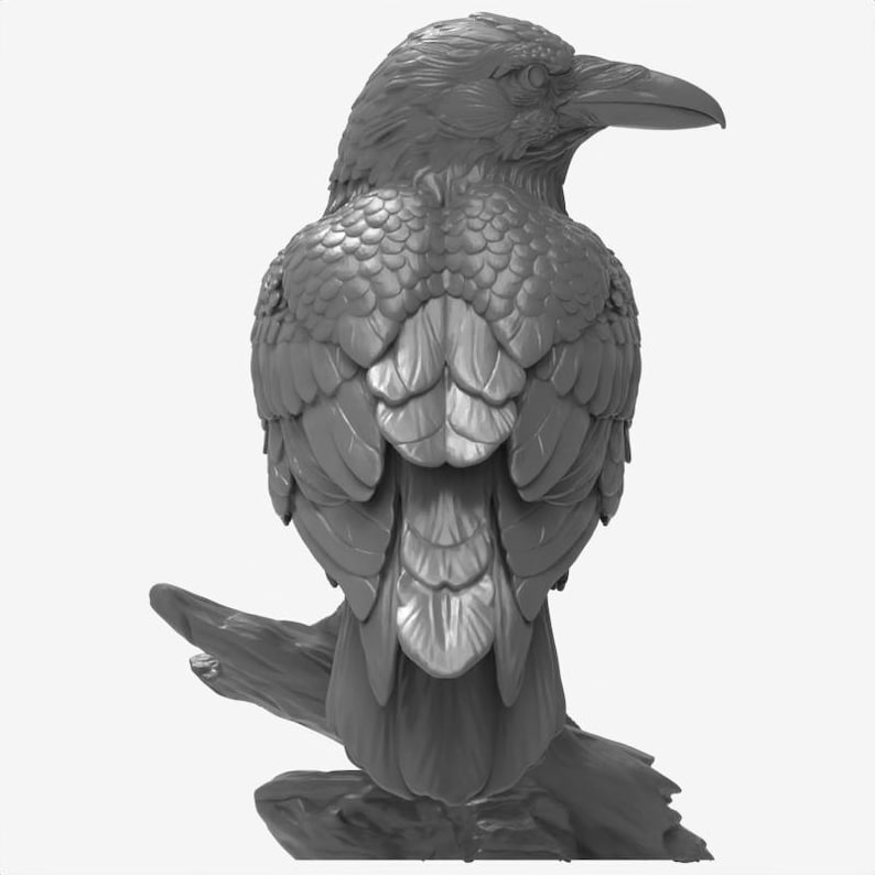 Archivo STL de cuervo, modelo 3D de cuervo realista, escultura de ave gótica, decoración de fantasía oscura, descarga STL para impresión en resina para creadores. imagen 5
