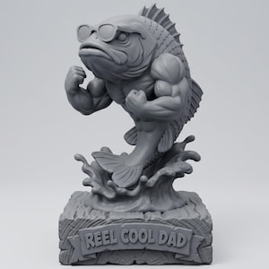 Reel Cool Dad STL File | Funny Father's Day Fishing Gift | Muscular Fish 3D Print | Fisherman Dad 3D Printable Model |  STL Instant Download