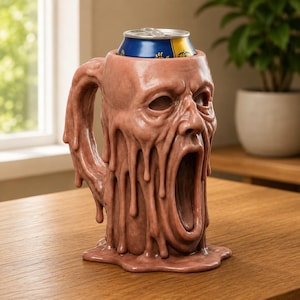 Horror Can Holder STL File, Melting Face Mug, Scary Drink Coozie, 3D Print Can Cooler, Halloween Decor, Creepy Mug STL