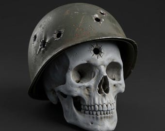 WW2 Skull Soldier STL File, Military Helmet Skeleton, Dark War Sculpture, 3D Print Model, Gothic Decor, Historical Inspired Statue