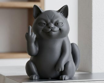 Funny Middle Finger Cat STL File – Sassy Flipping Cat Statue for 3D Printing, Rude Gag Gift Decor, Sarcastic Desk Figurine Model