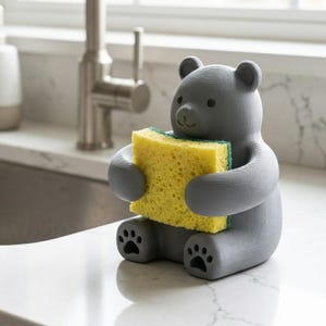 Cute Bear Sponge Holder STL File | Kitchen Sink Organizer 3D Print Model | Animal Dish Sponge Stand | Functional Home Decor Digital Download