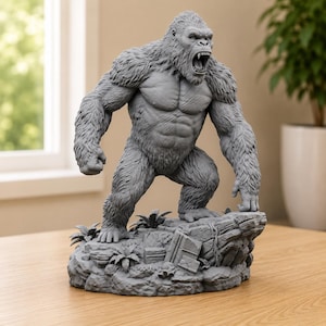 怒った大きな猿、ゴリラのSTLファイル、咆哮するゴリラの3Dプリント、類人猿の像のSTL、野生動物の彫刻、樹脂プリントモデル、デジタルダウンロード