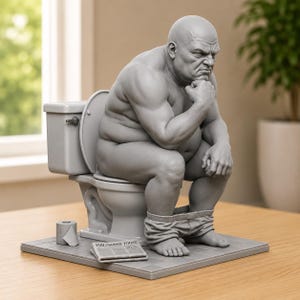 El Apestoso (archivo STL), divertida escultura de inodoro, Olvídate del pensador, este es el Apestoso, modelo 3D humorístico para impresión, estatua para decoración de baño.
