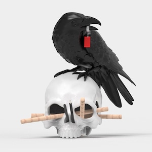 3D Printable Skull Pen Holder with Crow Key Hook | 3D Digital Printing STL File for 3D Printers | 3D Print File | STL File 3D Printing