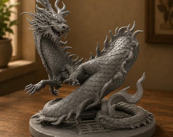 中国の龍の像 – 3Dプリント用風水置物モデル | 東洋風STL装飾