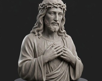 Sacred Jesus Bust STL for 3D Printing, Religious Sculpture Model, Christian Decor Resin Printable Statue