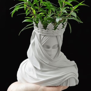 Beslöjat kvinnahuvud i STL | Gotisk bystvasskulptur | 3D-utskrivbar kruka | Modern heminredning | Omedelbar digital nedladdning