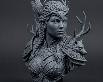 Nature Warrior Bust STL File for 3D Printing, Fantasy Female Hunter Sculpture, Tribal Warrior Resin Printable Model