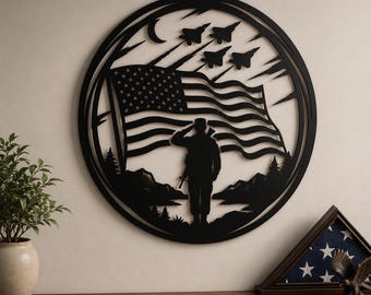 Patriotic Military STL File, 3D Printable Wall Art, USA Flag Soldier Decor STL, Veteran Tribute 3D Print, Home Decor File, Instant Download