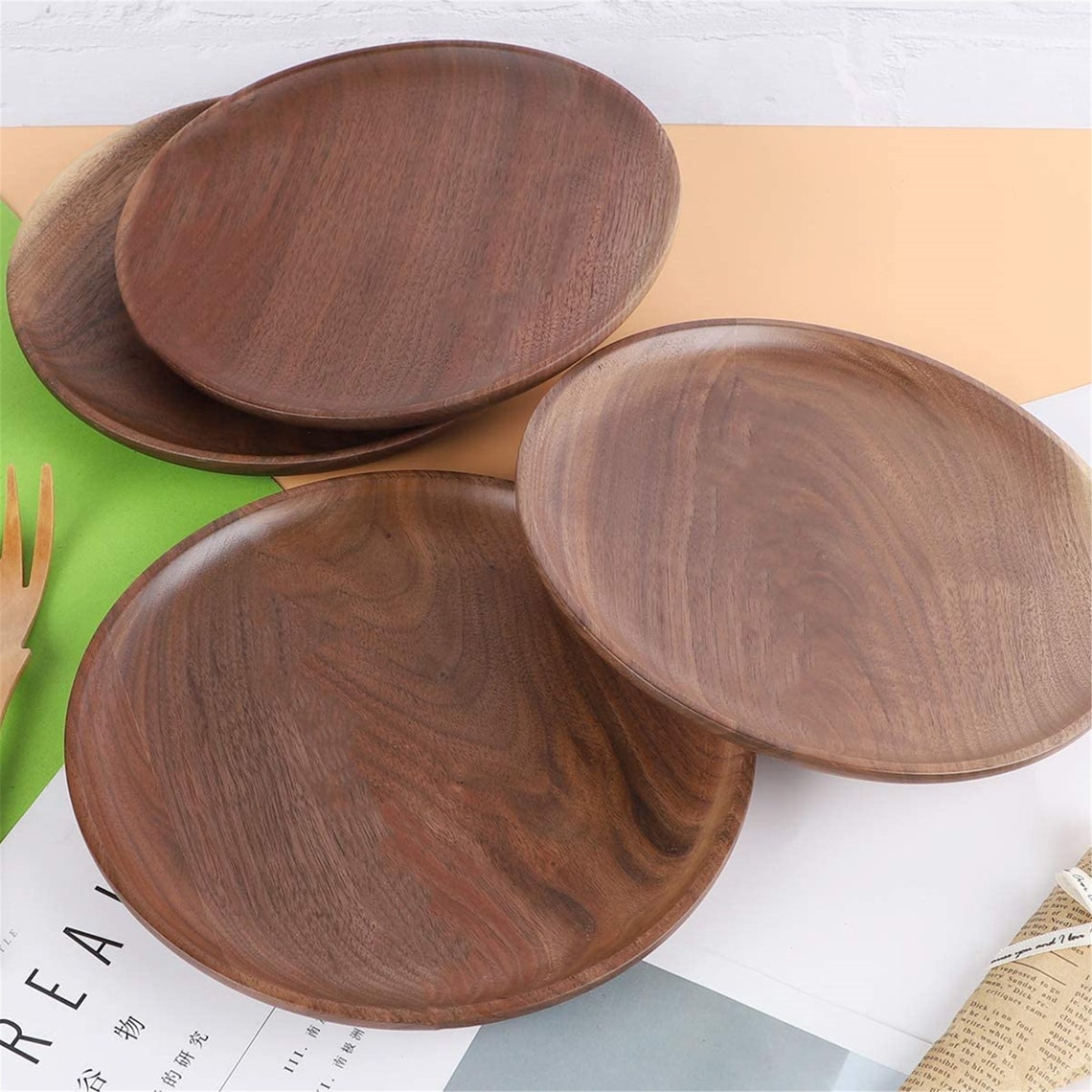 Wood Dinner Plates set Round Walnut Solid Plates Natural Etsy