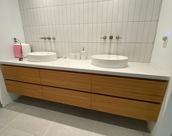 Vanity - Bathroom Vanity - Wood Veneer Vanity - Custom - Double Vanity - TEAK White OAK - Floating Cabinet