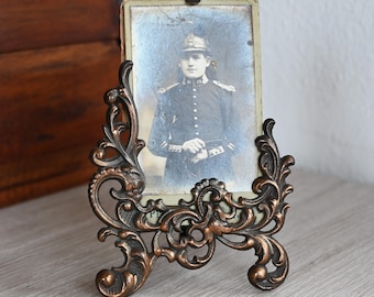 Ornate Cast Metal Filigree Picture Frame Antique, Victorian Military Cabinet Card Portrait Stand