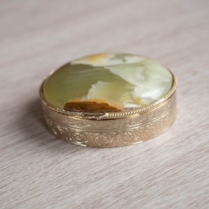 Gold pill box Vintage metal pill holder Tiny trinket box