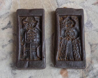 Set of 2 Vintage German Folk Art Wax Relief Plaques – Bavarian Couple Wall Decor