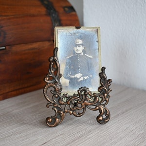 Art nouveau frame Antique filigree picture frame with cabinet card photo Victorian copper ornate photo frame