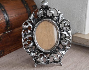 Ornate Silver Oval Picture Frame, Vintage Filigree Photo Holder, Victorian Baroque Tabletop Decor