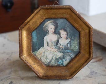 Vintage Florentine Italian Gilt Wood Octagon Picture Frame, Victorian Wall Decor, Gold Small Photo Frame