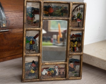 Boho wall mirror - Handcrafted Peruvian mirror - Small decorative mirror hand painted