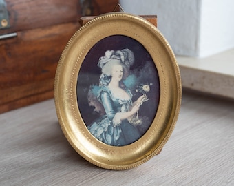 木製ベースのアンティーク楕円形額縁、絵画木製フレーム、金色の