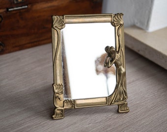 Art Nouveau brass mirror Vintage dressing table mirror