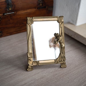 Art Nouveau brass mirror Vintage dressing table mirror