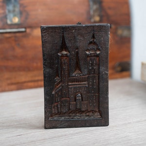 Vintage wax art German floral beeswax relief Vintage wall plaque with princess castle image Carving folk art mold Rustic farmhouse decor