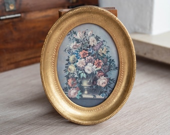 木製ベースのアンティーク楕円形額縁、絵画木製フレーム、金色の楕円形