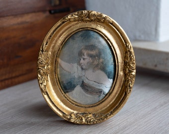 Vintage Oval Gold Gilt Frame, Antique Florentine Silk Portrait, Ornate Rococo Cottagecore Wall Art