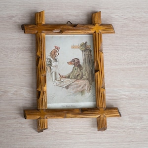 4x6 Black forest frame Carved wood frame Folk art Criss cross Adirondack frame