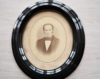 Antique oval portrait frame Victorian portrait in black wood frame