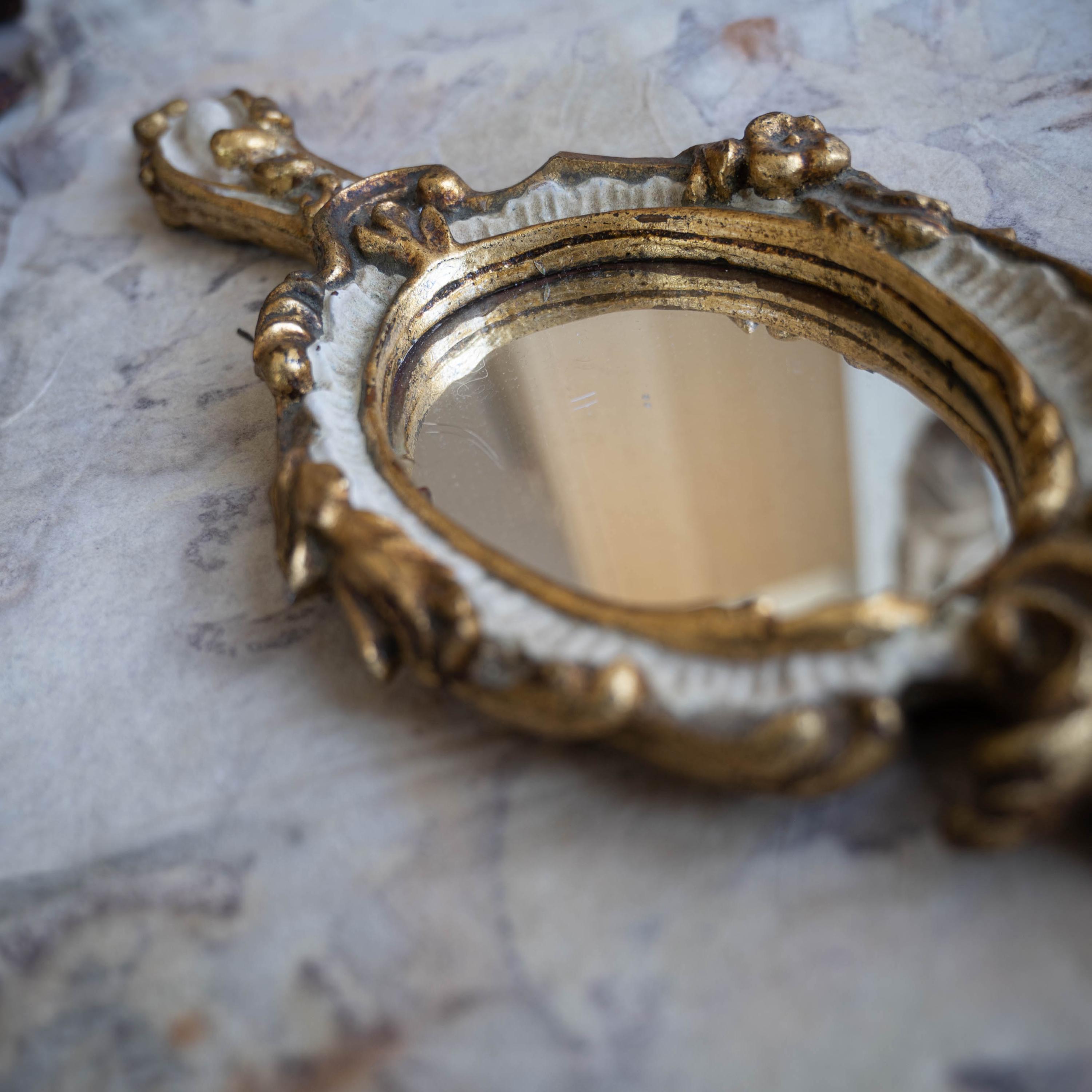 Antique Ornate Hand Mirror Gold Floral Wood Handheld Mirror Italian ...