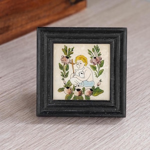 SET von 2 Antikes Hinterglasbild im Holzrahmen religiöses PAAR kleine Jesus Bilder für Wandbehang Deutsche Volkskunst Katholisches Geschenk